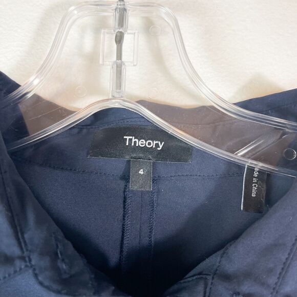 Theory NWOT Stretch Cotton Tie Waist Romper Navy Blue Size 4 - Picture 5 of 6
